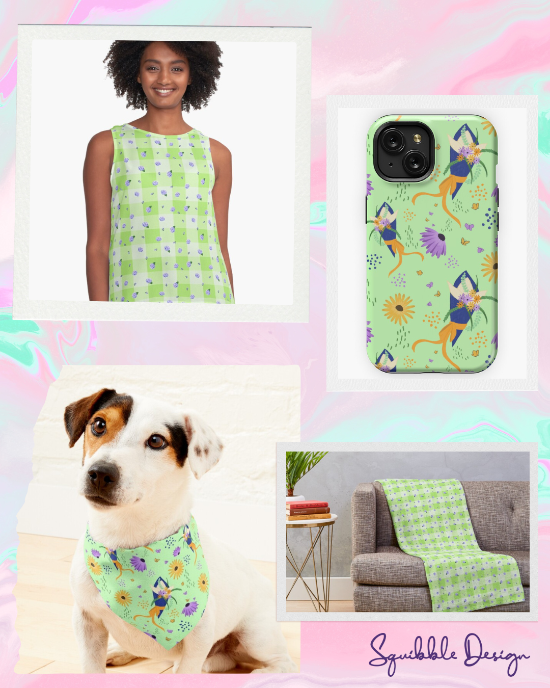 Squibble Design patterns on products at Redbubble.