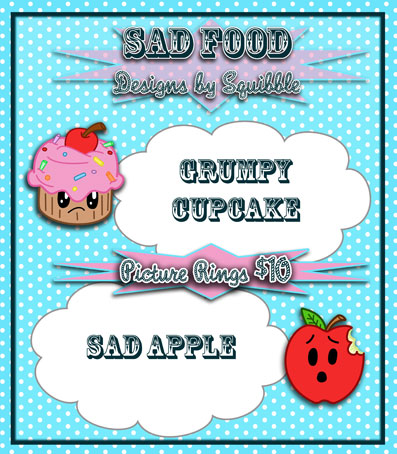 Available Soon! Sad Food Picture Rings and Necklaces!